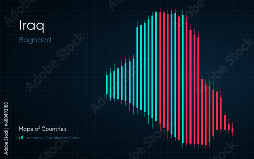 Iraq map is shown in a chart with bars and lines. Japanese candlestick chart Series	

