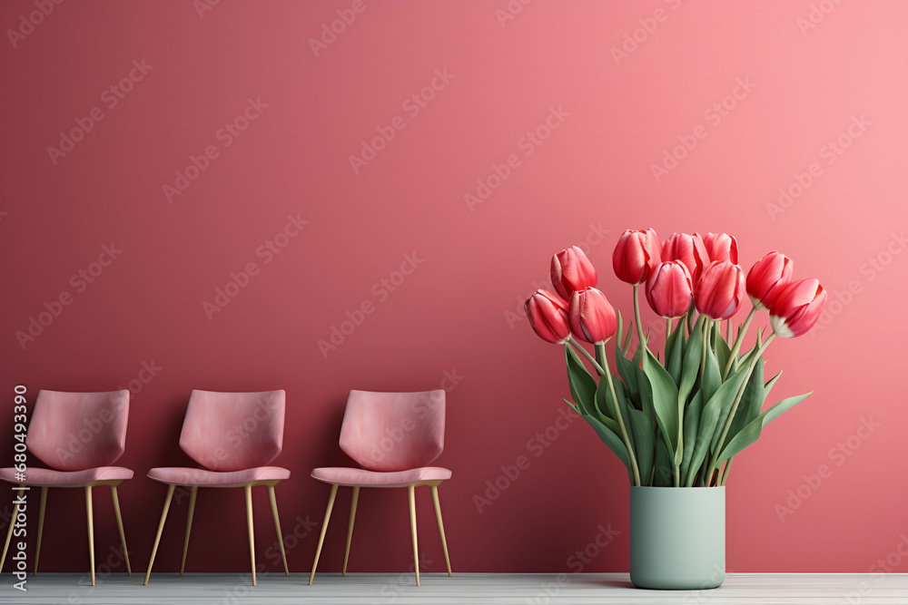 Pink tulips on a pink background generated AI Pink tulips on a pink background generated AI