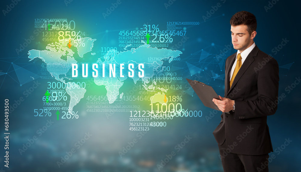 Businessman thinking about market concept Businessman thinking about market concept