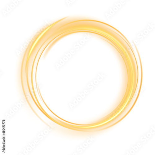 Yellow round frame isolated. Light effects in the form of portal. Portal and frame. Abstract light lines of movement and speed. Light ellipse. Brilliant galaxy. Space tunnel. PNG. 