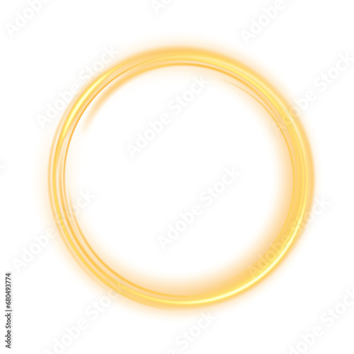 Yellow round frame isolated. Light effects in the form of portal. Portal and frame. Abstract light lines of movement and speed. Light ellipse. Brilliant galaxy. Space tunnel. PNG. 