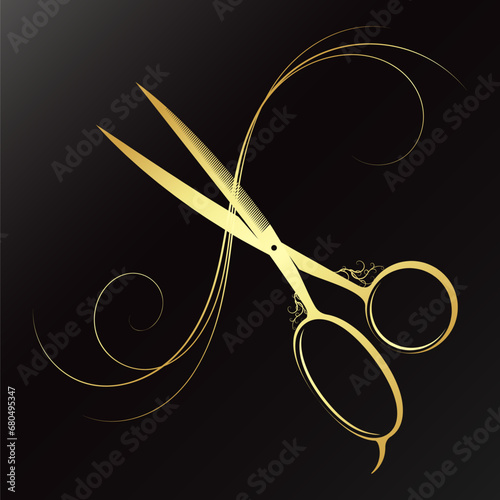 Beautiful curl of hair and scissors design. Beauty salon and hair salon symbol