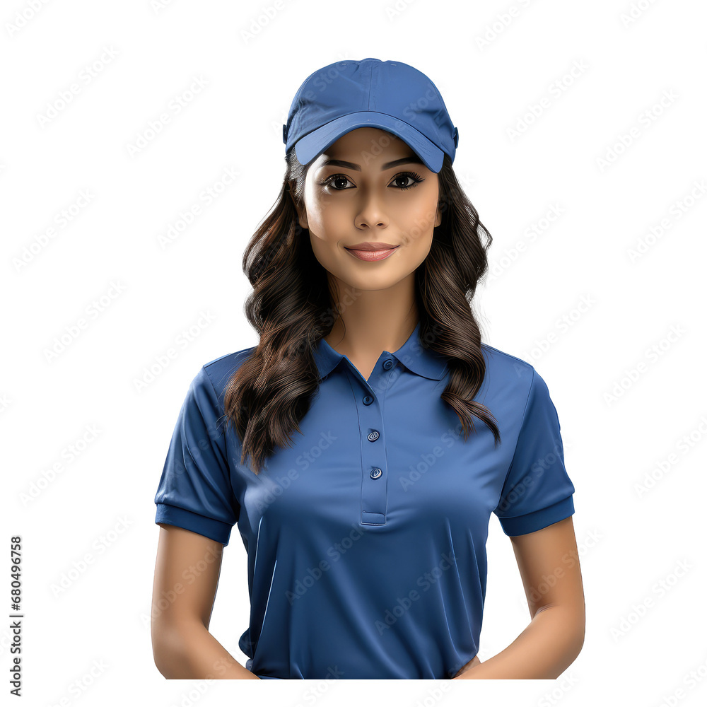 asia female worker, young, wearing a blue shirt and a blue hat asia female worker, young, wearing a blue shirt and a blue hat