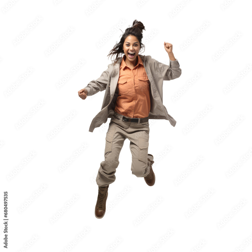 Asian courier wearing a work shirt,doing happy actions Asian courier wearing a work shirt,doing happy actions