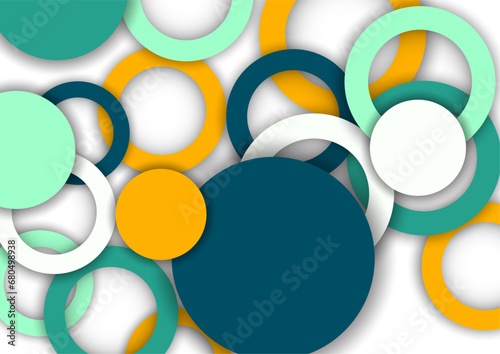Colorful geometric abstract background. Overlapping colorful circles and rings. Modern elegance  bright fashion background. Brochure and banner template. Vector