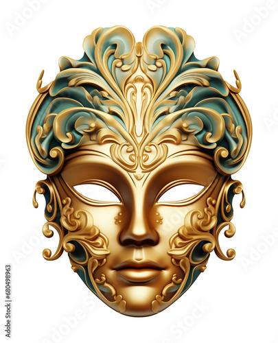 Full Face Golden Opera Mask Isolated on Transparent Background 