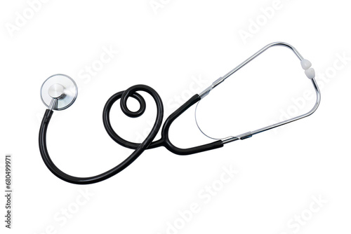Stethoscope twisted in the shape of a heart on a transparent background. Medical diagnostic concept