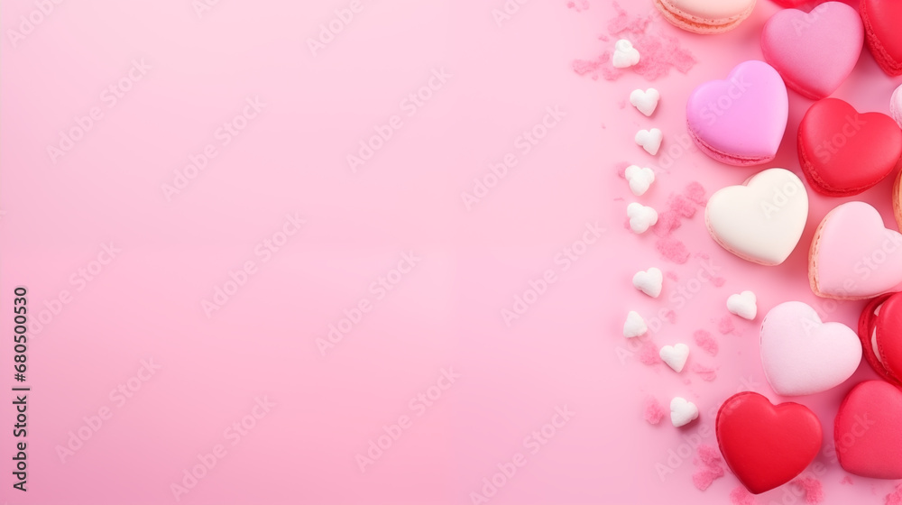 a pink macaroons and sugar sprinkles on a pink background