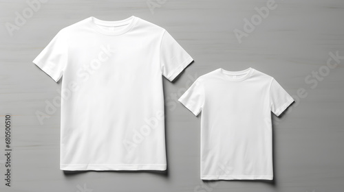 Blank White T-shirt and Kid's Shirt Mockup on Wooden Background