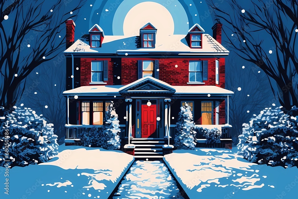 christmas house exterior, christmas decorations, winter desktop