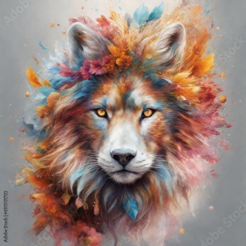 digital painting of lion. digital painting of lion. lion head with colorful painting. abstract painting. digital painting.