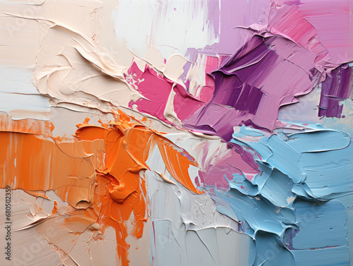 Closeup of colorful multicolored art painting texture, featuring abstract rough oil and palette knife paint.