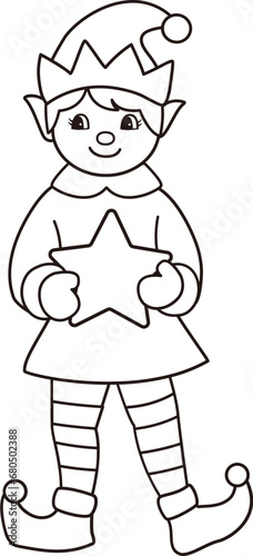 Cute retro Christmas elf outline