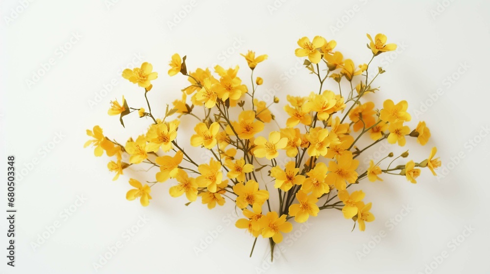 Small bunch of yellow wildflowers on a white background 
