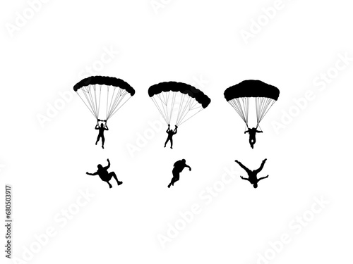 Murais de parede Set of Skydiver Silhouette in various poses isolated on white background
