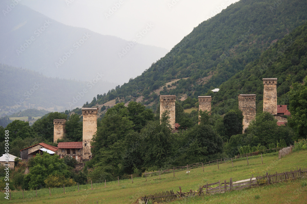 Svanetian towers in Mestia, Upper Svaneti, Georgia