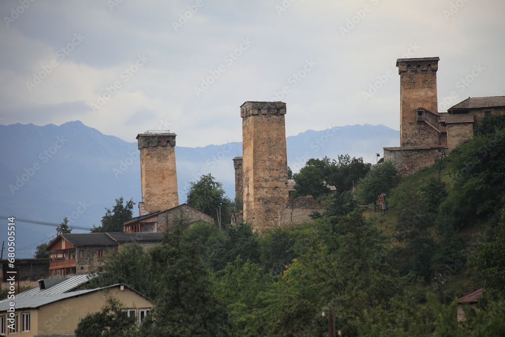 Svanetian towers in Mestia, Upper Svaneti, Georgia