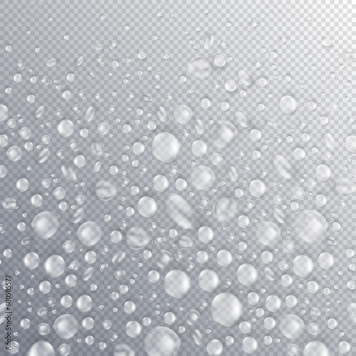 Pure realistic water drops or 3d condensation with light reflection on the surface or window. Shiny clear dew, rain droplets falling or aqua splash. Blobs overlay on transparent background