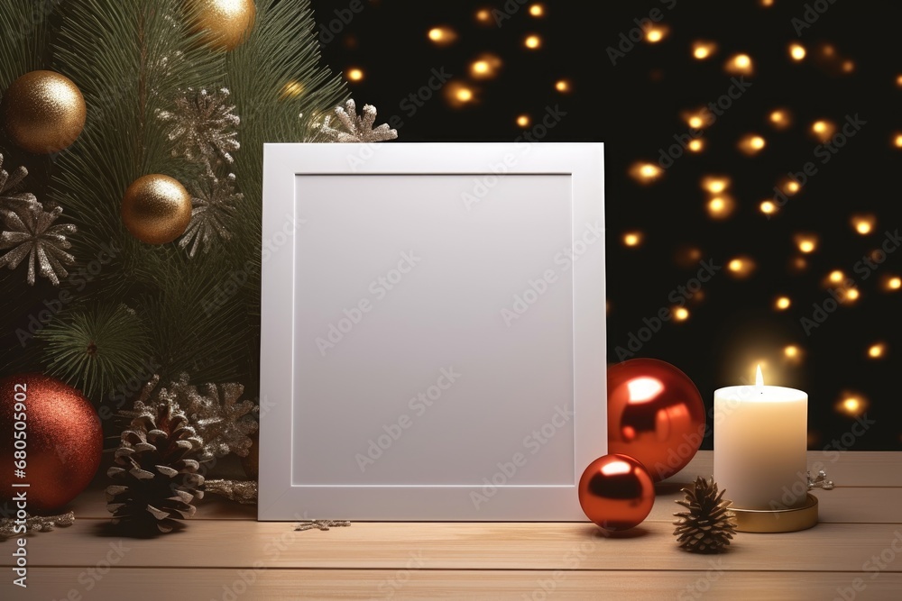 White empty blank mockup with christmas decorations. White empty blank mockup with christmas decorations.