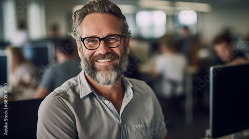 Smiling Professional in Modern Office