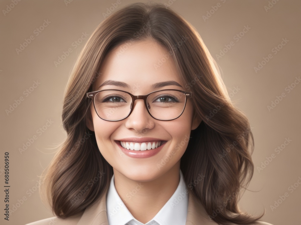 Fototapeta premium Woman with Dark Brown Hair in Corporate Attire