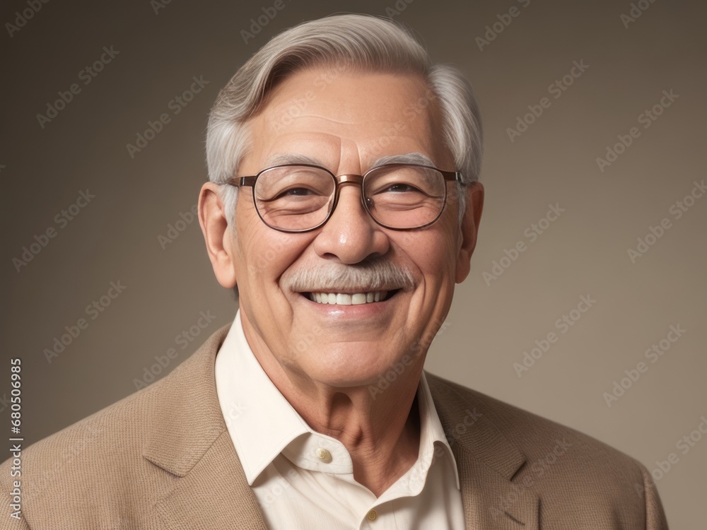 Portrait of an Elderly Man with Glasses, Smiling Confidently