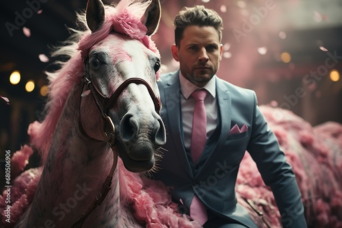 Chasing Dreams: A determined entrepreneur rides a unicorn, capturing the essence of pursuing ambitious goals and striving for unicorn-level success in the business world