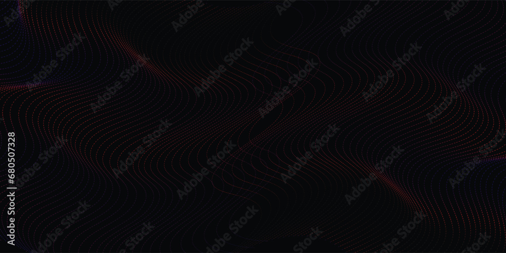 Dark abstract background with glowing wave. Shiny moving lines design element. Modern purple blue gradient flowing wave lines. Futuristic technology concept. Vector lines wave 