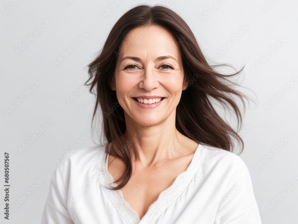 Portrait of a Smiling Woman with Dark Brown Hair Portrait of a Smiling Woman with Dark Brown Hair