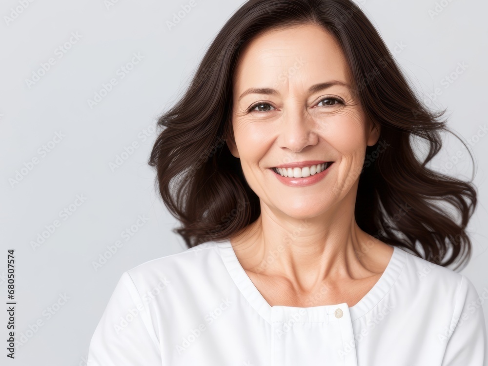 Portrait of a Smiling Woman with Dark Brown Hair Portrait of a Smiling Woman with Dark Brown Hair