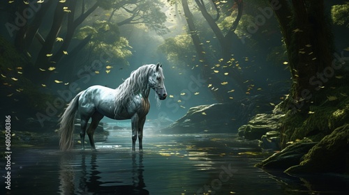 the forest horse as a protector of the hidden, mystical waterways that flow beneath the forest's surface.