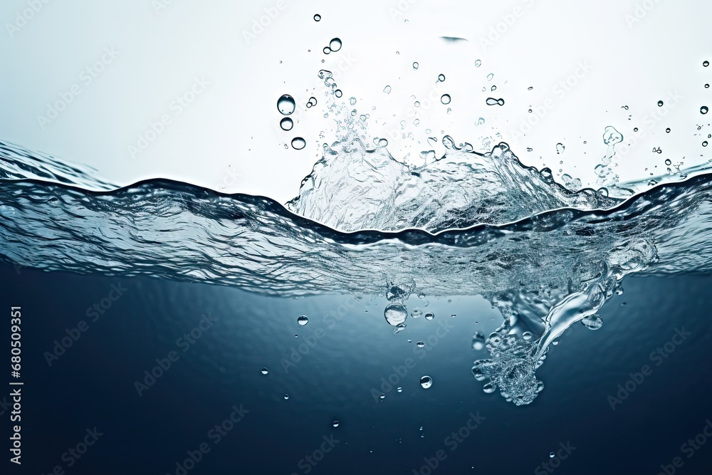 Aquatic elegance. Crystal clear water in macro splash representing purity and nature beauty. Blue hues and transparent waves conveying freshness and motion in abstract form Aquatic elegance. Crystal clear water in macro splash representing purity and nature beauty. Blue hues and transparent waves conveying freshness and motion in abstract form