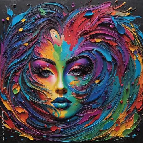 abstract painting of colorful woman face on canvas background with acrylic paint. abstract painting of colorful woman face on canvas background with acrylic paint. colorful oil paint on a woman