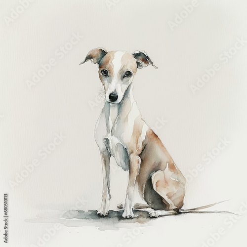 Adorable Whippet Dog Portrait in Watercolor