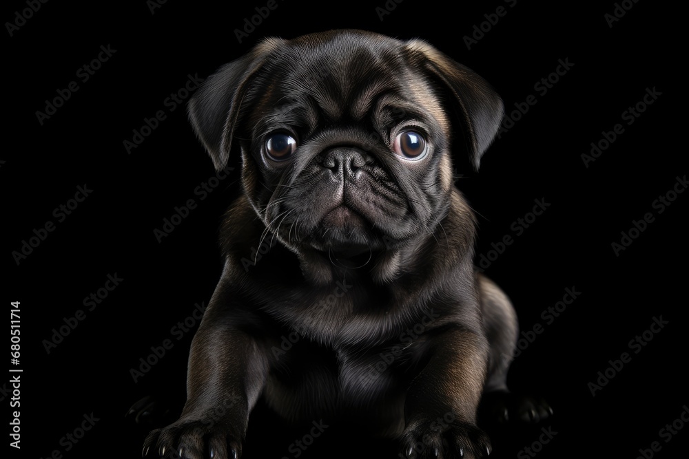 Pug cute dog isolated on black background