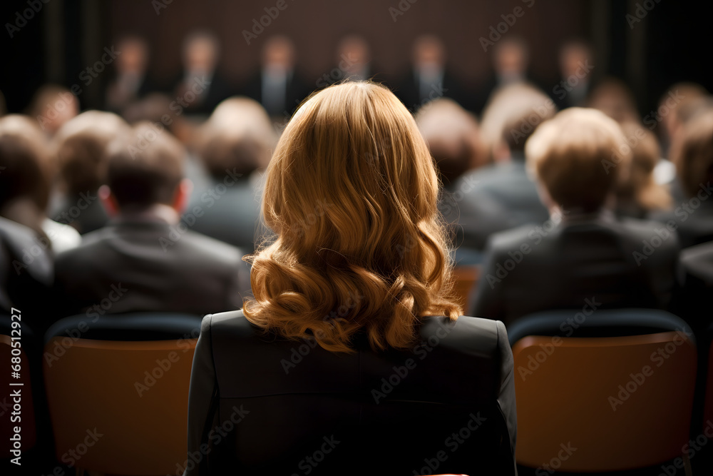 Rear view of a woman in a business conference Rear view of a woman in a business conference