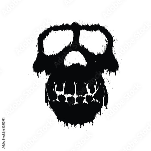 Grunge gorilla skull with splash effects vector illustration. Design element for shirt design, logo, sign, poster, banner, card.
