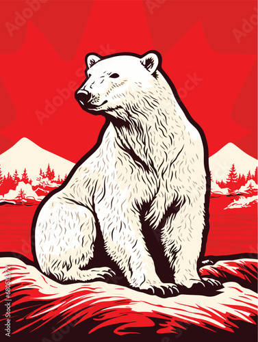 A Polar Bear Sitting On Snow - Polar bear on the Canadian Arctic tundra