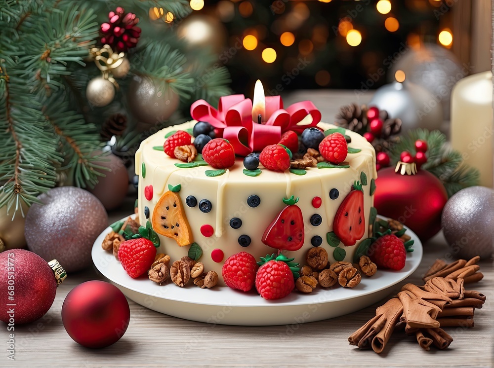 New Year Cake, Christmas Cake, ornaments,