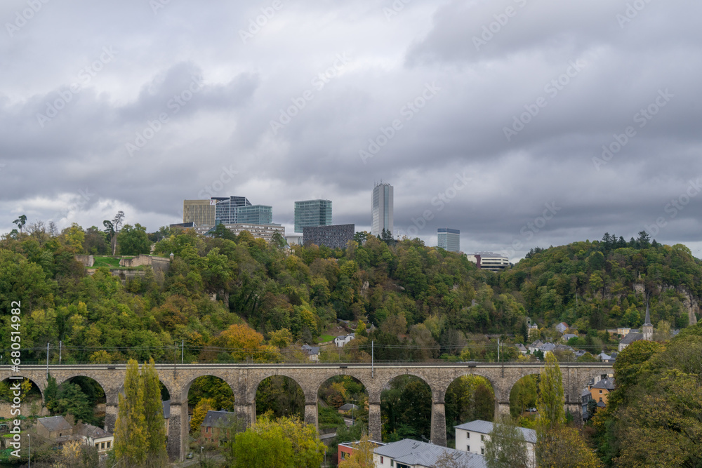 View with skycrapers to the Kirchberg-Plateau in Luxembourg