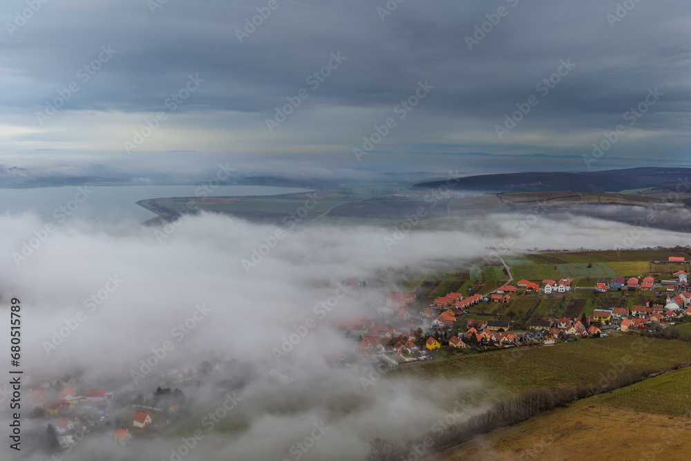 Village Pavlov with background Musov lakes. Taken from above from Palava.