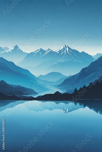 Cerulean Blue Lake Landscape Wallpaper.