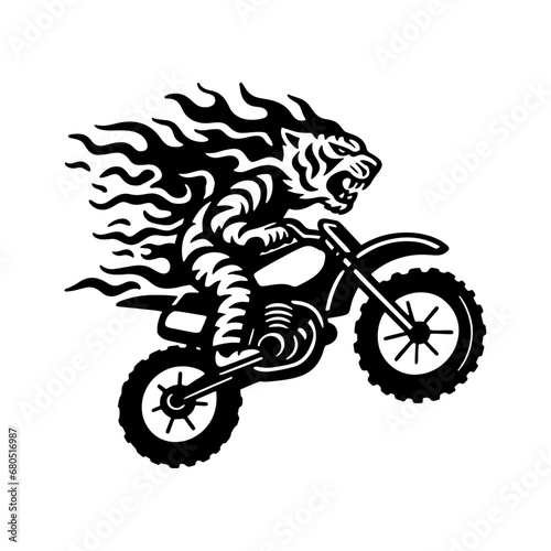 Hand Drawn Flame Tiger Motocross Illustration