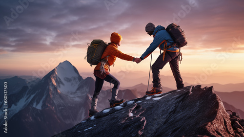 Summit Together: A Tale of Mountain Teamwork at Dawn