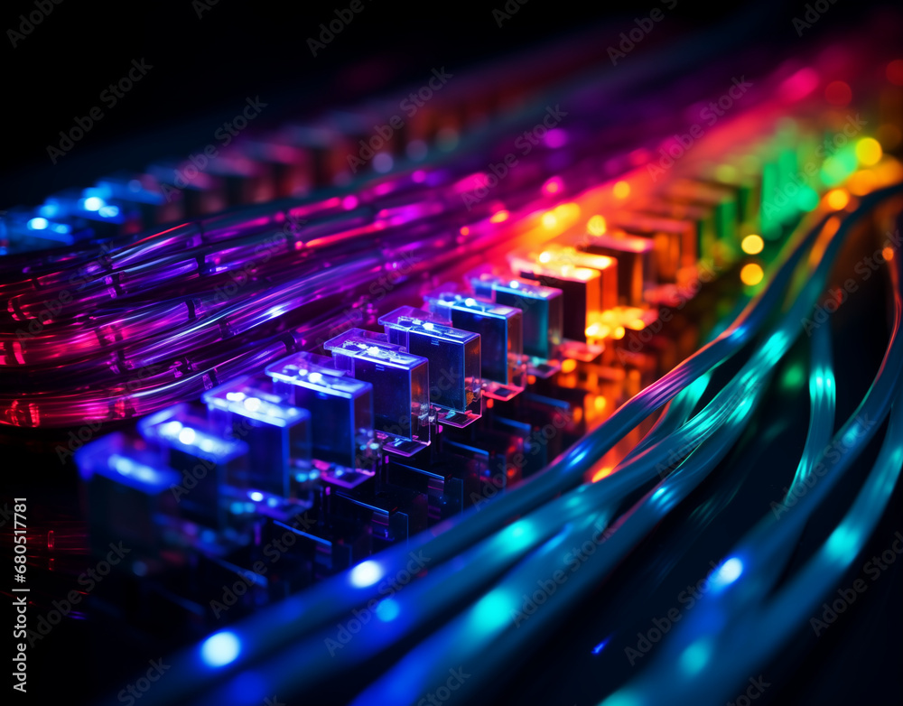 colored electric cables and led. optical fiber, intense colors, background for technology image. AI generated colored electric cables and led. optical fiber, intense colors, background for technology image. AI generated