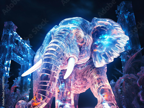 Majestic and mesmerizing  this stunning ice sculpture captures the grace and grandeur of an elephant