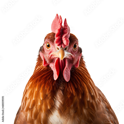 Close up of a chicken head isolated on transparent background