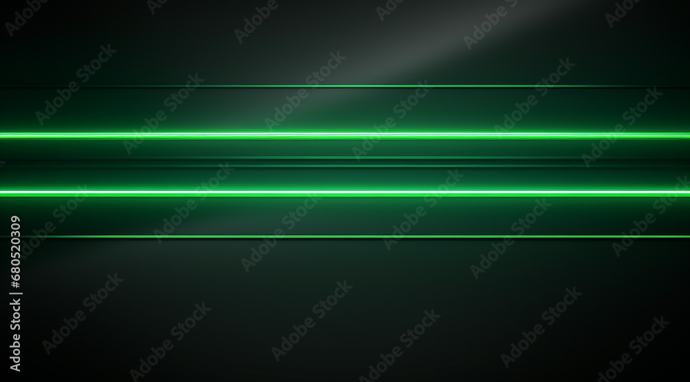 Green neon lights cast a bright glow in a sleek, dark environment. Modern abstract background Green neon lights cast a bright glow in a sleek, dark environment. Modern abstract background
