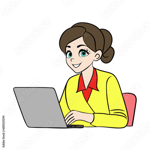 woman with laptop, technology student, working woman
