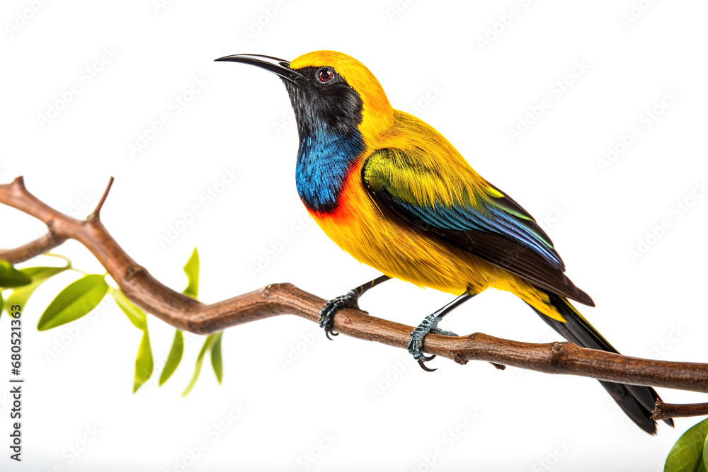 Image of van hasselts sunbird perched on a branch isolated on white background., Birds., Nature., Animals.
